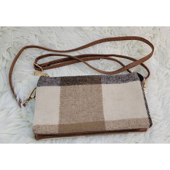 Jen & Co Crossbody Riley Plaid Brown/Taupe - Picture 1 of 12